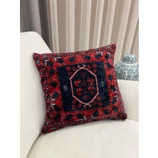 Brillant %100 Kadife Kilim Desenli Kırlent Yastık Kılıfı  (Kırmızı)