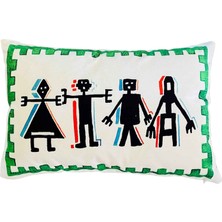 Ge Living Dekoratif Humans Desenli Yeşil Kırlent Kılıfı - Heritage Serisi 40 x 60