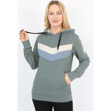 Banada Moda Şerit Desenli Kapüşonlu Uzun Kollu Kanguru Cep Sweatshirt