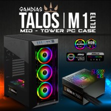 Gamdıas Talos M1 Elite, Tempered Glass, Argb, 750W 80+ Bronze, Gamıng Kasa