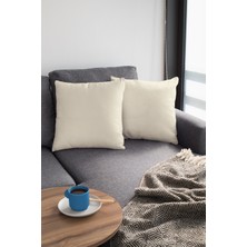 RugViva 2'li 43 x 43 cm Krem Premium Kumaş Tay Tüyü Döşemelik Dekoratif Çift Taraflı Kırlent Kılıfı KRL002