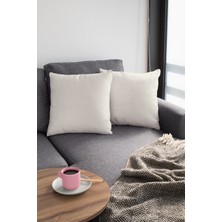 RugViva 2'li 43 x 43 cm Ekru Tay Tüyü Döşemelik Premium Kumaş Dekoratif Çift Taraflı Kırlent Kılıfı KRL003