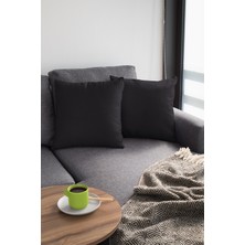 RugViva 2'li 43 x 43 cm Siyah Dekoratif Çift Taraflı Tay Tüyü Döşemelik Premium Kumaş Kırlent Kılıfı KRL004