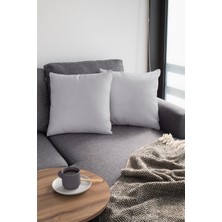 RugViva 2'li 43 x 43 cm Açık Gri Kırlent Kılıfı Tay Tüyü Döşemelik Premium Kumaş Dekoratif Çift Taraflı KRL009