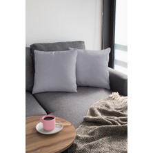 RugViva 2'li 43 x 43 cm Gri Kırlent Kılıfı Tay Tüyü Döşemelik Premium Kumaş Dekoratif Çift Taraflı KRL010