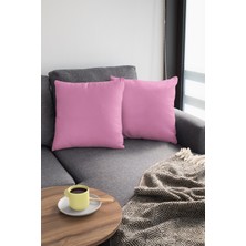 RugViva 2'li 43 x 43 cm Pembe Tay Tüyü Döşemelik Premium Kumaş Dekoratif Çift Taraflı Kırlent Kılıfı KRL014