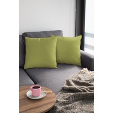 RugViva 2'li 43 x 43 cm Yeşil Dekoratif Çift Taraflı Tay Tüyü Döşemelik Premium Kumaş Kırlent Kılıfı KRL017