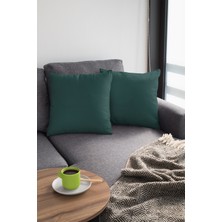 RugViva 2'li 43 x 43 cm Zümrüt Döşemelik Tay Tüyü Premium Kumaş Dekoratif Çift Taraflı Kırlent Kılıfı KRL018