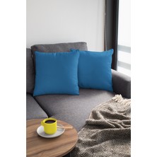 RugViva 2'li 43 x 43 cm Mavi Çift Taraflı Tay Tüyü Döşemelik Premium Kumaş Dekoratif Kırlent Kılıfı KRL021