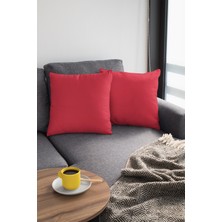 RugViva 2'li 43 x 43 cm Kırmızı Kırlent Kılıfı Tay Tüyü Döşemelik Premium Kumaş Dekoratif Çift Taraflı KRL023