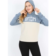 Banada Moda Çift Renk Kapüşonlu Uzun Kollu Kadın Sweatshirt