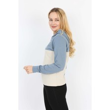 Banada Moda Çift Renk Kapüşonlu Uzun Kollu Kadın Sweatshirt