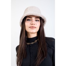 Allmes Tavşan Tüyü Peluş Bucket Kova Moda Kadın Kışlık Şapka