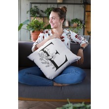 RugViva 43 x 43 cm Döşemelik Tay Tüyü Premium Kumaş Dekoratif Çift Taraflı E Harfli Kırlent Kılıfı KRL505