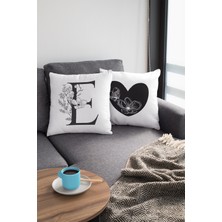 RugViva 43 x 43 cm Döşemelik Tay Tüyü Premium Kumaş Dekoratif Çift Taraflı E Harfli Kırlent Kılıfı KRL505