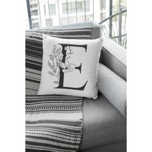 RugViva 43 x 43 cm Döşemelik Tay Tüyü Premium Kumaş Dekoratif Çift Taraflı E Harfli Kırlent Kılıfı KRL505