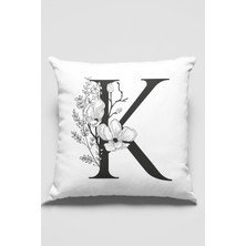RugViva 43 x 43 cm Tay Tüyü Döşemelik Premium Kumaş Dekoratif Çift Taraflı K Harfli Kırlent Kılıfı KRL512