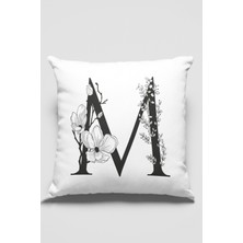 RugViva 43 x 43 cm Premium Kumaş Tay Tüyü Döşemelik Dekoratif Çift Taraflı M Harfli Kırlent Kılıfı KRL514