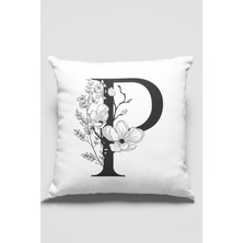 RugViva 43 x 43 cm Premium Kumaş Tay Tüyü Döşemelik Dekoratif Çift Taraflı P Harfli Kırlent Kılıfı KRL518