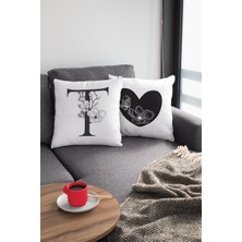 RugViva 43 x 43 cm T Harfli Yastık Kılıfı Tay Tüyü Döşemelik Premium Kumaş Dekoratif Çift Taraflı KRL522
