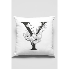RugViva 43 x 43 cm Dekoratif Çift Taraflı Y Harfli Kırlent Kılıfı Tay Tüyü Döşemelik Premium Kumaş KRL526