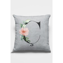 RugViva 43 x 43 cm Gri Tay Tüyü Döşemelik Premium Kumaş Dekoratif Çift Taraflı Ç Harfli Kırlent Kılıfı KRL565