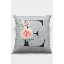 RugViva 43 x 43 cm Gri Döşemelik Tay Tüyü Premium Kumaş Dekoratif Çift Taraflı E Harfli Kırlent Kılıfı KRL567