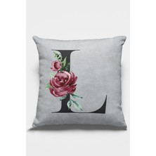 RugViva 43 x 43 cm Gri Tay Tüyü Döşemelik Premium Kumaş Dekoratif Çift Taraflı L Harfli Yastık Kılıfı KRL575