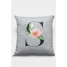 RugViva 43 x 43 cm Gri Çift Taraflı Tay Tüyü Döşemelik Premium Kumaş Dekoratif S Harfli Kırlent Kılıfı KRL582