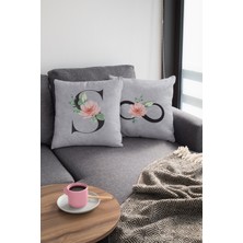 RugViva 43 x 43 cm Gri Çift Taraflı Tay Tüyü Döşemelik Premium Kumaş Dekoratif S Harfli Kırlent Kılıfı KRL582