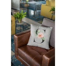 RugViva 43 x 43 cm Gri Çift Taraflı Tay Tüyü Döşemelik Premium Kumaş Dekoratif S Harfli Kırlent Kılıfı KRL582