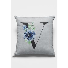 RugViva 43 x 43 cm Gri Tay Tüyü Döşemelik Premium Kumaş Dekoratif Çift Taraflı V Harfli Yastık Kılıfı KRL587