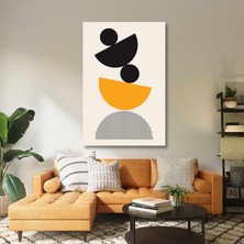 SML Tablo Sarı Siyah Taş Heykeller Çizgi Yarım Daire Boho Kanvas Tablo