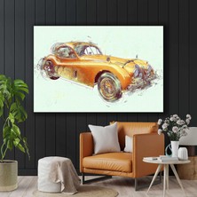 SML Tablo Sarı Eski Model Coupe Koleksiyon Araba Çizimi Kanvas Tablo