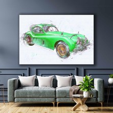 SML Tablo Yeşil Eski Model Coupe Koleksiyon Araba Çizimi Kanvas Tablo