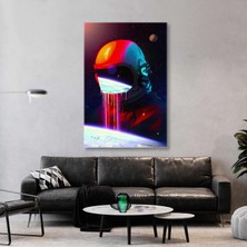 SML Tablo Dünya Ya Bakan Kırmızı Kıyafetli Astronot Grafitti Detaylı Kanvas Tablo