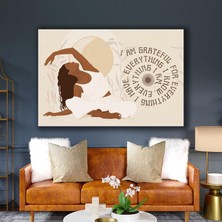 SML Tablo Yoga Yapan Kız Yogi Tipografik Motivasyon Minimal Boho Kanvas Tablo