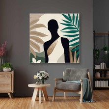 SML Tablo Tropik Bitkilerin Önünde Poz Veren Sarı Sim Detaylı Afrikan Kadın