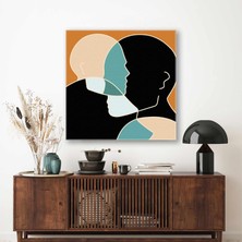 SML Tablo Iç Içe Geçmiş Adamlar Siyah Yeşil ve Turuncu Tonlu Ilüstrasyon Modern Kanvas Tablo