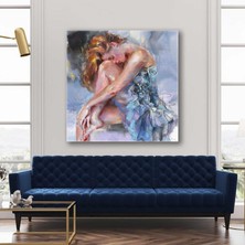 SML Tablo Sarı Saçlı Mavi Abiye Elbiseli Zarif Balerin Kanvas Tablo