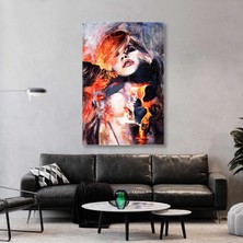 SML Tablo Volkanik Patlama ve Sarışın Kız Sürrealist Yağlı Boya Kanvas Tablo