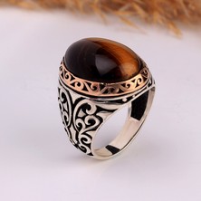 Tesbih Sepetim 925 Ayar Gümüş Oval Model Kaplangözü Taşlı Yüzük