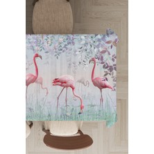 RugViva Leke Tutmayan Dokuma Elit Yıkanır Leke Tutmayan Kumaş Flamingo Desenli Masa Örtüsü MSO428