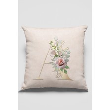 RugViva 43 x 43 cm Bej Tay Tüyü Döşemelik Premium Kumaş Dekoratif Çift Taraflı A Harfli Kırlent Kılıfı KRL531