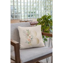 RugViva 43 x 43 cm Bej Premium Kumaş Tay Tüyü Döşemelik Dekoratif Çift Taraflı B Harfli Kırlent Kılıfı KRL532