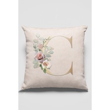 RugViva 43 x 43 cm Bej Tay Tüyü Döşemelik Premium Kumaş Dekoratif Çift Taraflı C Harfli Kırlent Kılıfı KRL533