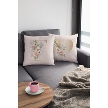 RugViva 43 x 43 cm Bej Premium Kumaş Tay Tüyü Döşemelik Dekoratif Çift Taraflı F Harfli Kırlent Kılıfı KRL537