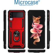 Microcase Samsung Galaxy Z Flip 4 Anka Serisi Yüzük Standlı Armor Kılıf - Kırmızı