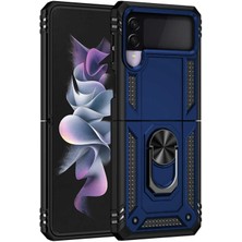 Microcase Samsung Galaxy Z Flip 4 Anka Serisi Yüzük Standlı Armor Kılıf - Mavi