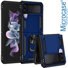 Microcase Samsung Galaxy Z Flip 4 Anka Serisi Yüzük Standlı Armor Kılıf - Mavi